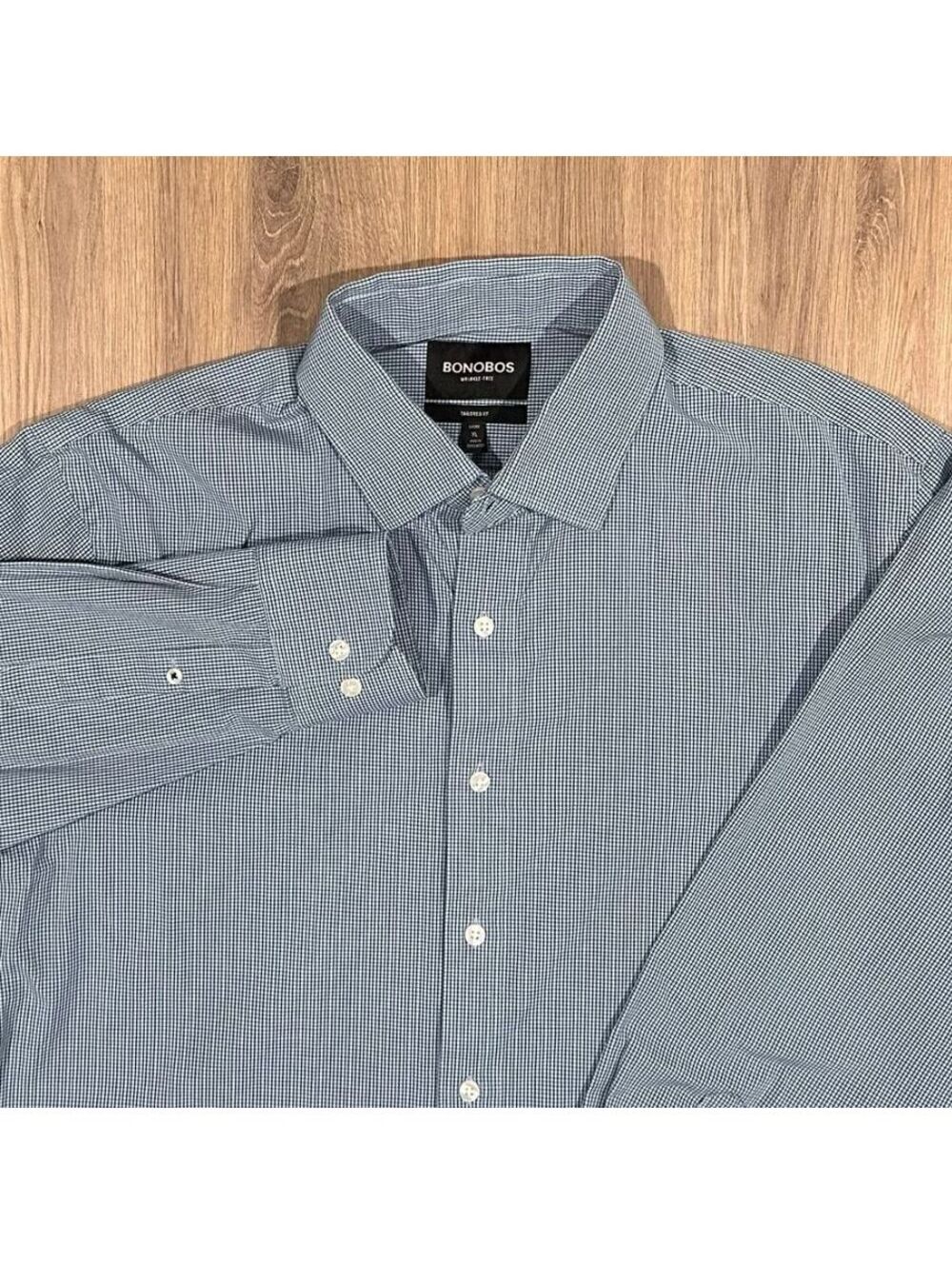 Bonobos Wrinkle-Free Tailored Fit Blue Micro Check Shirt Mens XL